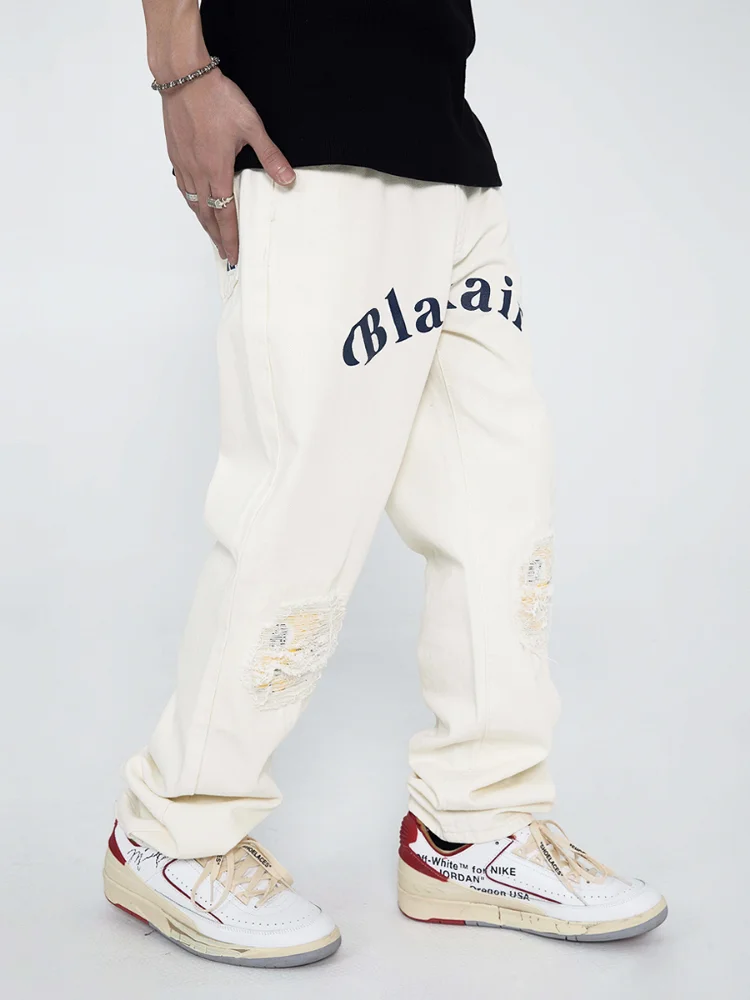 Four Seasons Wear Men's Pants y2k Jeans High Street Trend Letters Hip Hop Print Korean Slim Jeans Streetwear Ins Hot Sale Denim