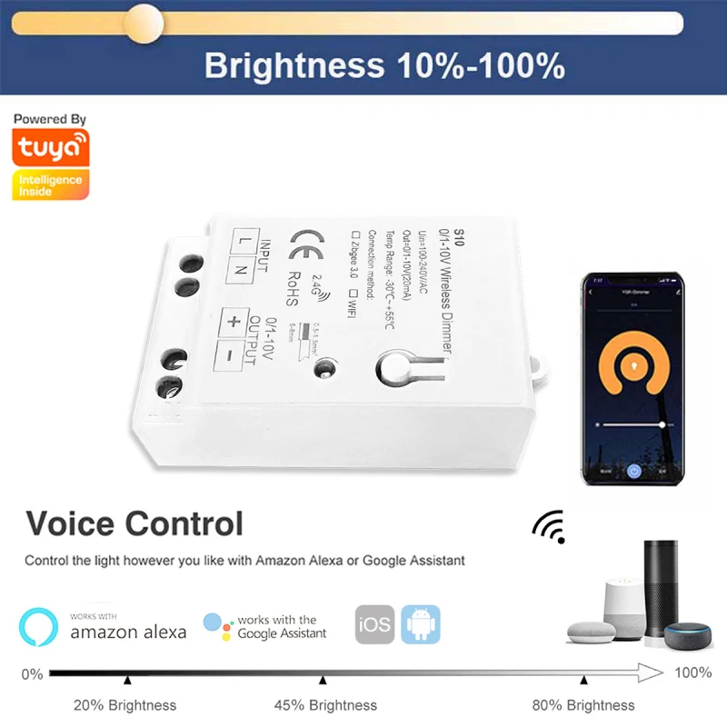 

Tuya WIFI 0-10V Dimming Controller Suitable For 0-10V Dimmable Power Driver Deep Dimming Work With Google Home Amazon