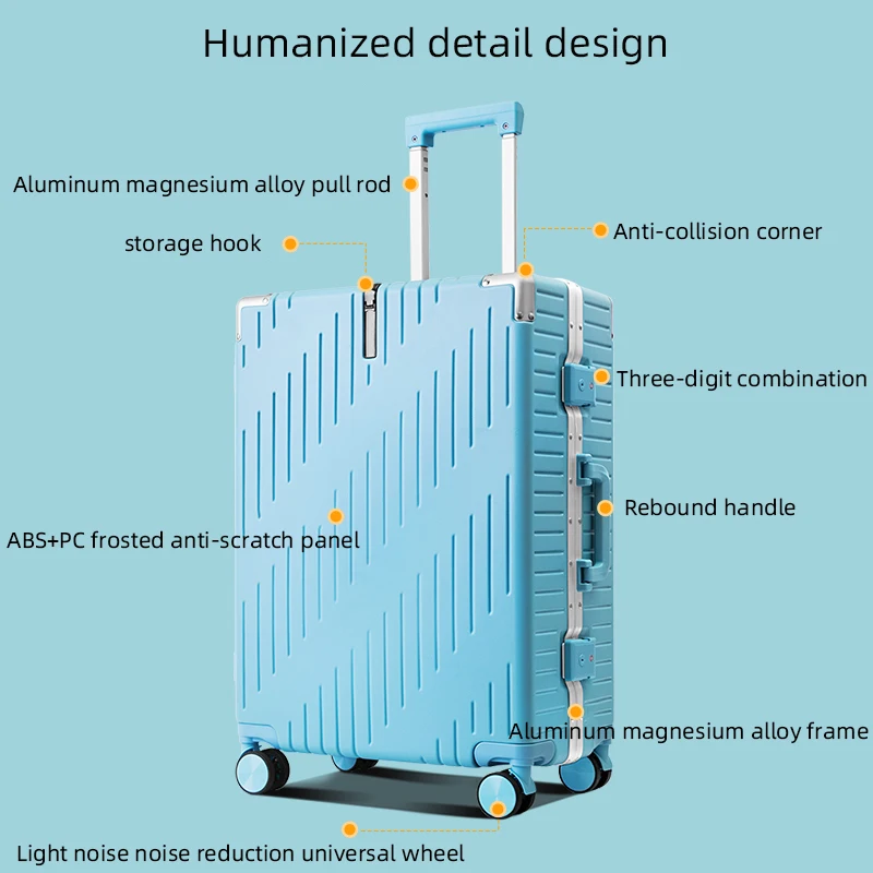 Travel Suitcase Aluminum Luggage Trolley Case Universal Wheel Storage Box Large Capacity Aluminum Frame Leather 20,24 Inch