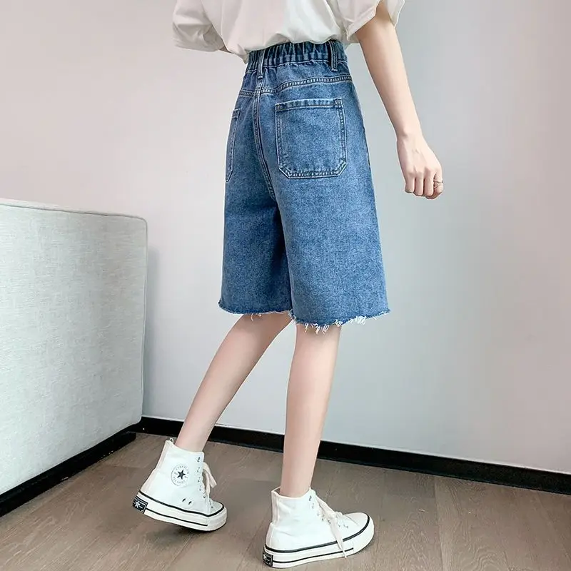 Women Shorts Jeans Baggy Long Shorts Female Jeans Ladies Cute New Denim Summer Bermuda High Waist Blue Wide Womens Shorts Y2K