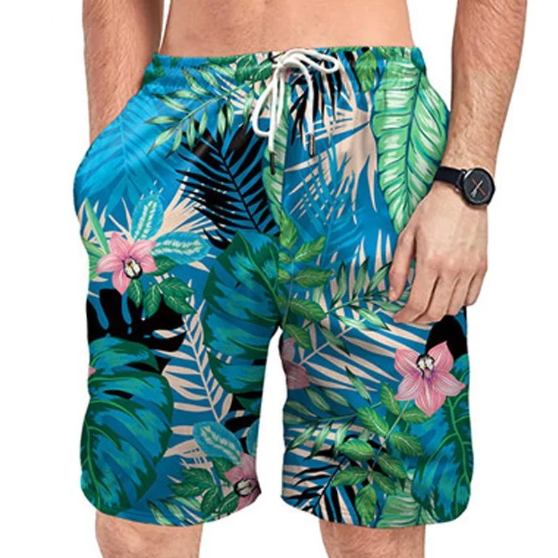 

Men's Board Shorts Summer Holiday Boho Hawaiian Flower 3D Print Beach Shorts Drawstring with Mesh Lining Men Quick Dry Short
