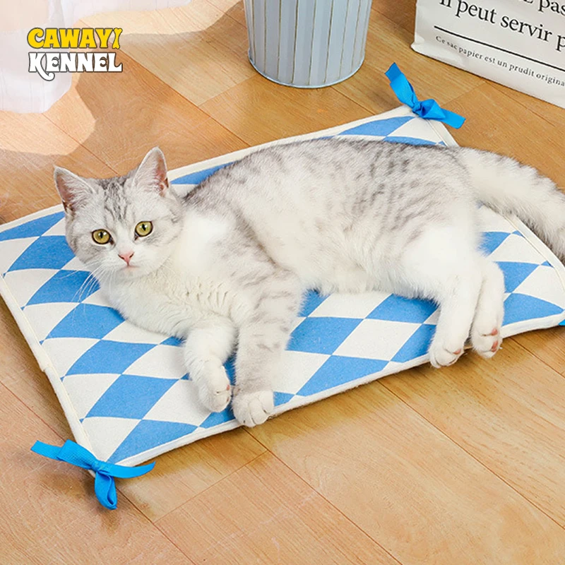 

CAWAYI KENNEL Linen Dogs Cooling Mat Pet Ice Pad Teddy Mattress Pet Cool Mat Bed Cat Summer Keep Cool Ice Silk Cooling Dog Mat