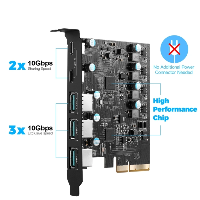 

5-Port PCIE to Type-C Expansion Card USB3.2 20Gb Drive-free Desktop Computer Adapter Card PCIE Splitter Converter Riser K1KF