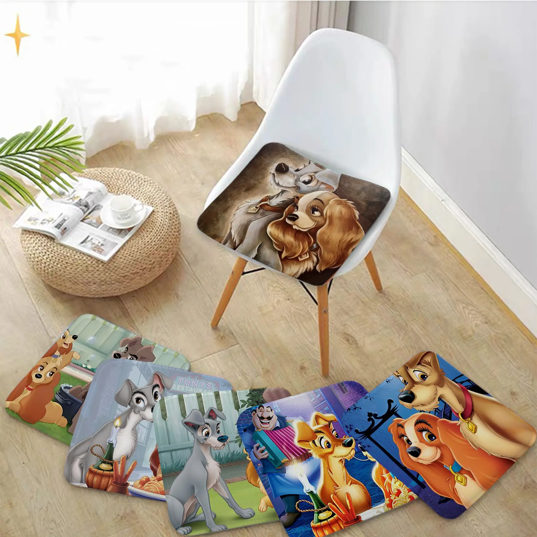 

Disney Lady And The Tramp Simplicity Multi-Color Seat Pad Household Cushion Soft Plush Chair Mat Winter Office Bar Cushions