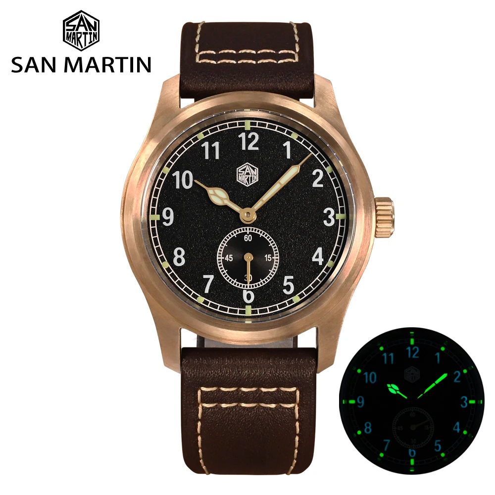 

San Martin RONDA 6004 37mm Pilot Men Watch Vintage Military Simple Fashion Style Quartz Clock Leather 10 Bar Waterproof Luminous