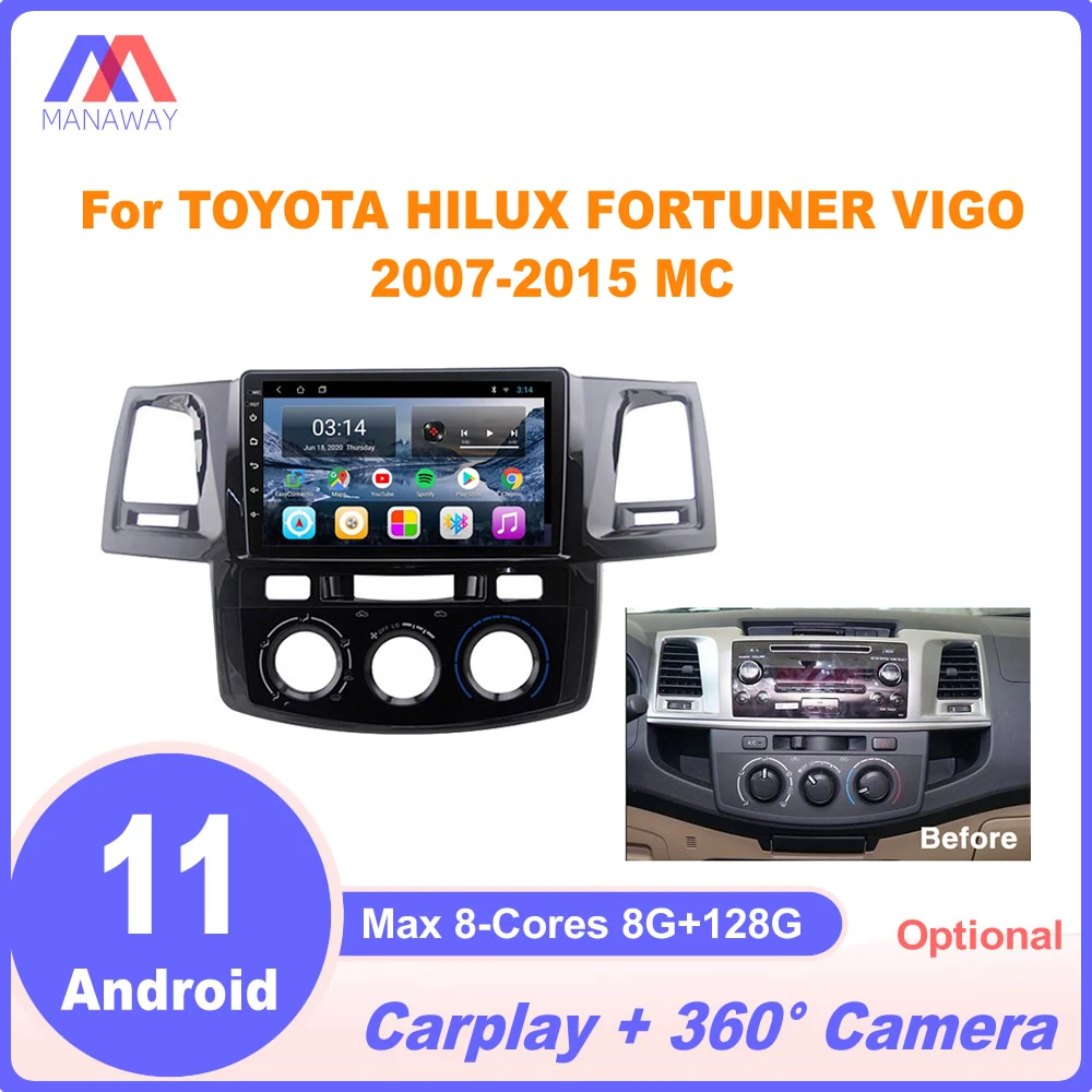 Android для TOYOTA HILUX FORTUNER VIGO 2008-2014 ручная Автомагнитола CarPlay стерео Мультимедиа видео
