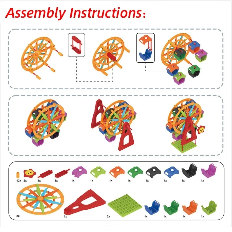 Двойного размера город друзья парк развлечений колесо обозрения строительный