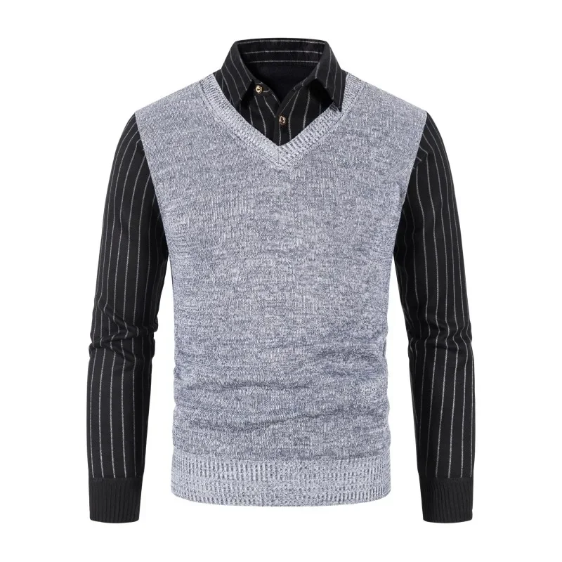 Мужской флисовый свитер с воротником-рубашкой размеры до 3XL