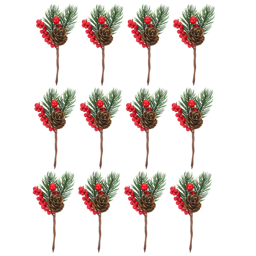 

12 Pcs Christmas Tree Decoration Artificial Pine Cone Garland Cones Branches Plastic Red Berry Picks