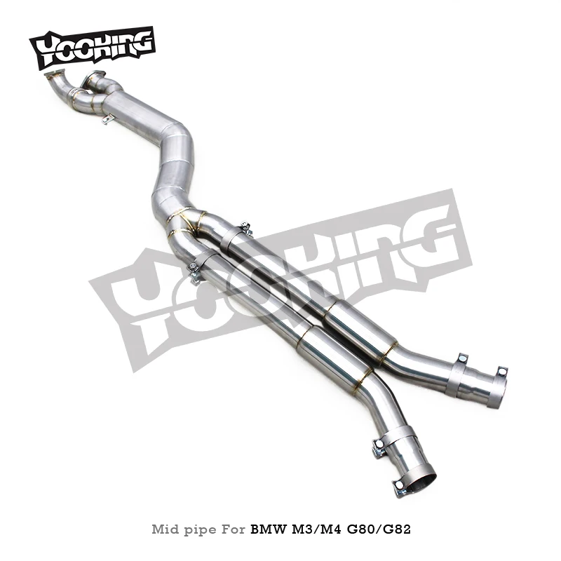 Фото Выхлопная труба YK 101MM для BMW M3/M4 G80/G82/G83 S58 3.0T 2021-2024, новый дизайн, 4-дюймовый одинарный мидпайп с резонатором №5