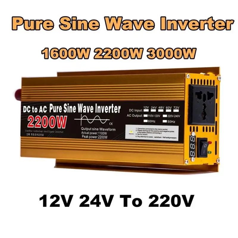 

1600W 2200W 3000W Pure Sine Wave DC 12V/24V to AC 220V Transformer Convert Multi-function Socket Converter Car inverter