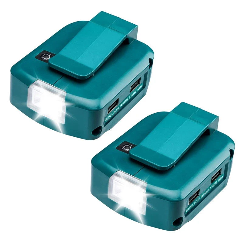 

2X For Makita ADP068 14.4V/18V Lithium-Ion Battery Adapter Power Source Batteries Charger With Dual USB Ports LED Light