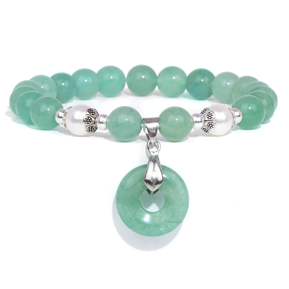 Green Natural Stone Donuts Pendant Bracelet Natural Freshwater Pearl Charm Bracelets For Women Men Lucky Crystal Fashion Jewelry