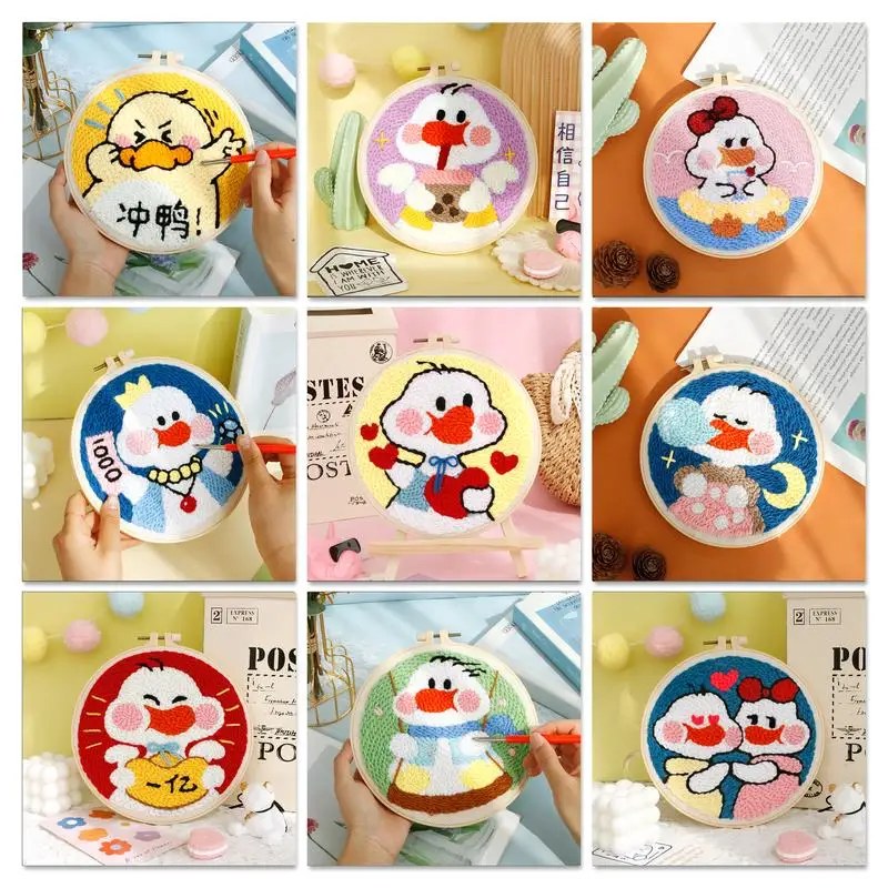 

Frame Embroidery Starter Kit With Punch Needle Beginner Adult Duck Diy Cute Animal Craft Tool Set Ffor Kids Gift Wall Decor
