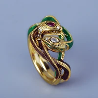 ancient egypt style double snake rings for womens unique white red cz zircon goth punk rings hip hop jewelry accessories