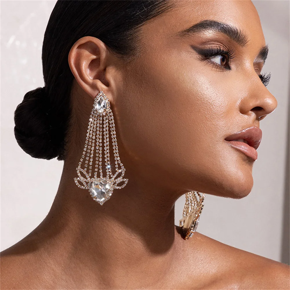 

2023 Fashion Crystal Water Drop Earrings for Women Bijoux Long Tassel Rhinestone Dangle Earrings Party Jewelry Accessories