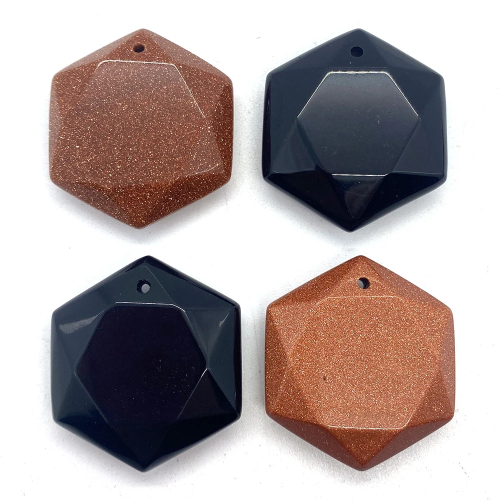 

Natural Stone Necklace Pendant Faceted Hexagon 28x28mm Black Onyx Charm DIY Making Earrings Jewelry Women Gift Accessories