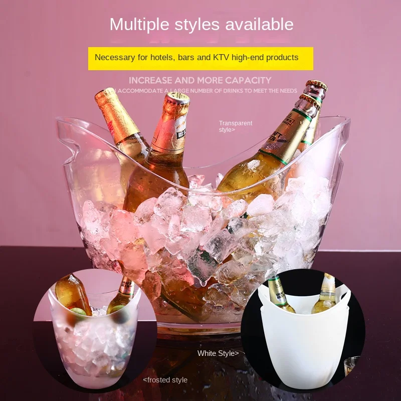 

Transparent Ice Cube Storage Buckets Acrylic White Barrel Shaped Bar Beer Bottle Cooler Container Champagne Ice Wine Hold