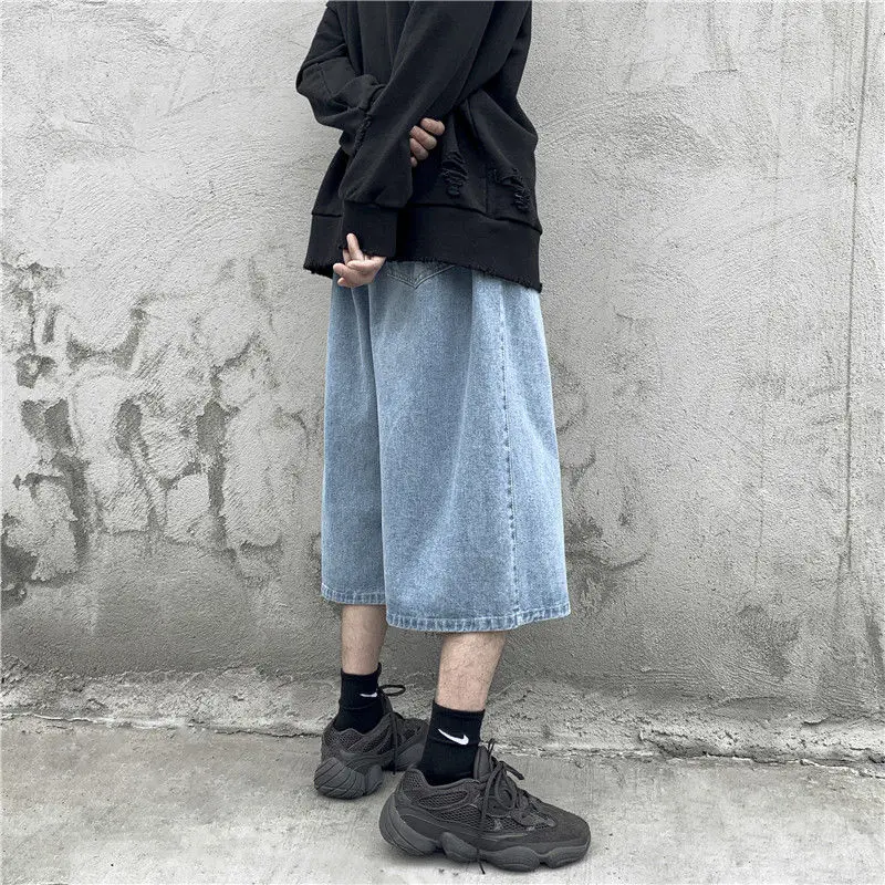 Oversized Men's Summer Streetwear Y2K Clothes Retro Denim Baggy Jeans Trend Elastic Waist Straight Cropped Pants Shorts For Men