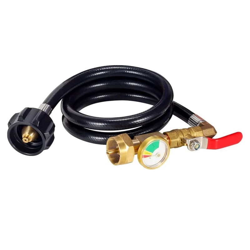 

Pressure Gauge 36Inch Propane Refill Adapter Hose,350PSI High Pressure Camping Grill(QCC/Type1 Inlet)With Control Valve