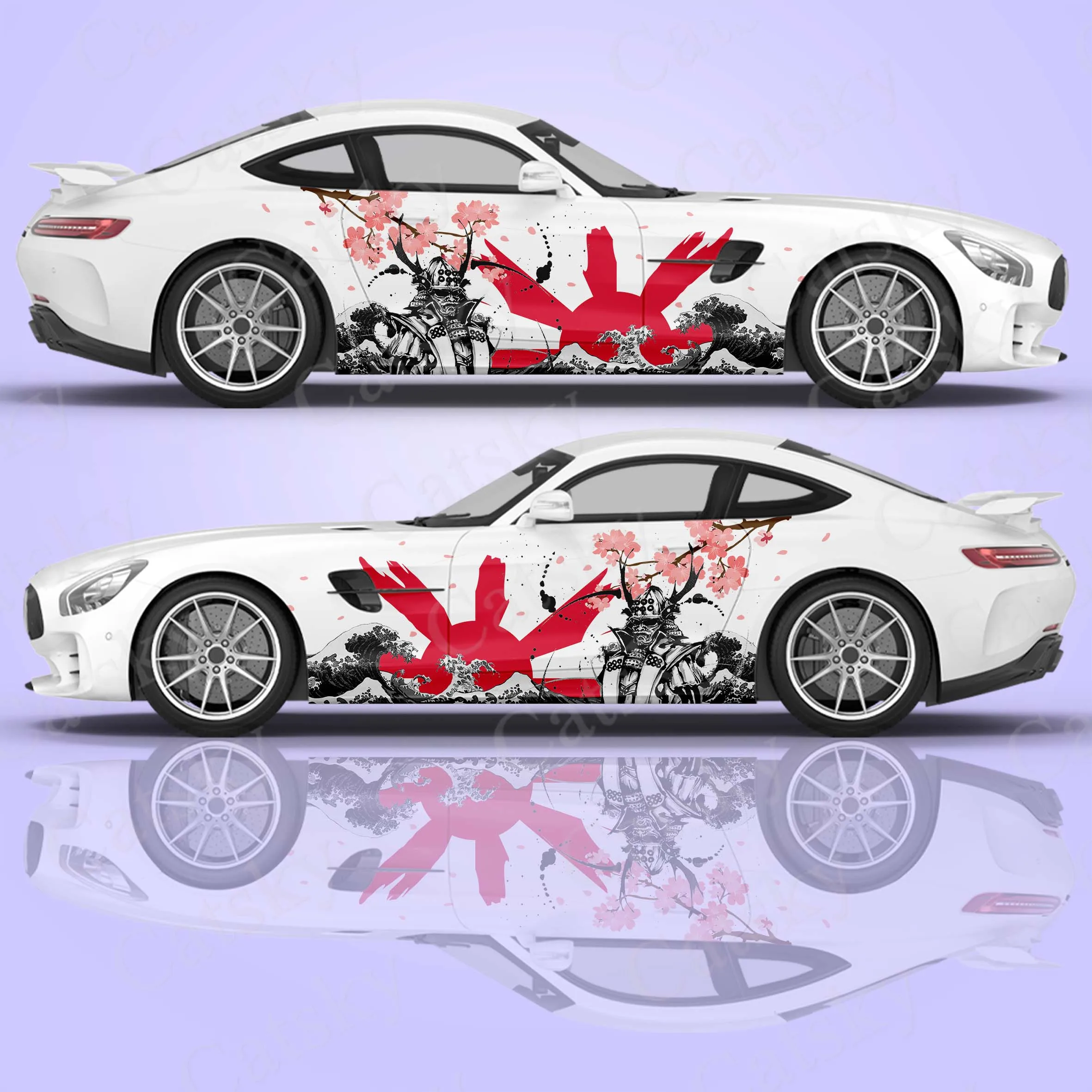 Pegatina de arte japonés para coche, pegatina con patrón de logotipo, envoltura lateral para vehículo, gráfico lateral, Sakura Wave