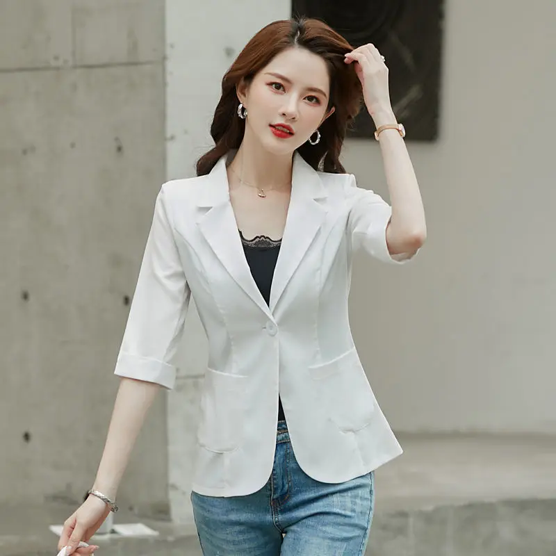 Short Summer Small Suit Jacket Female Korean Version Slim Plus-size Seven-minute Sleeve Thin Casual Suntan Jacket