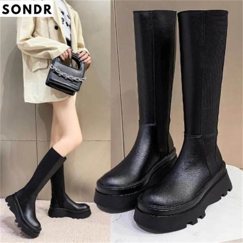 

Женские сапоги на толстой подошве, сапоги до колена с рукавом, Осень-зима 2022