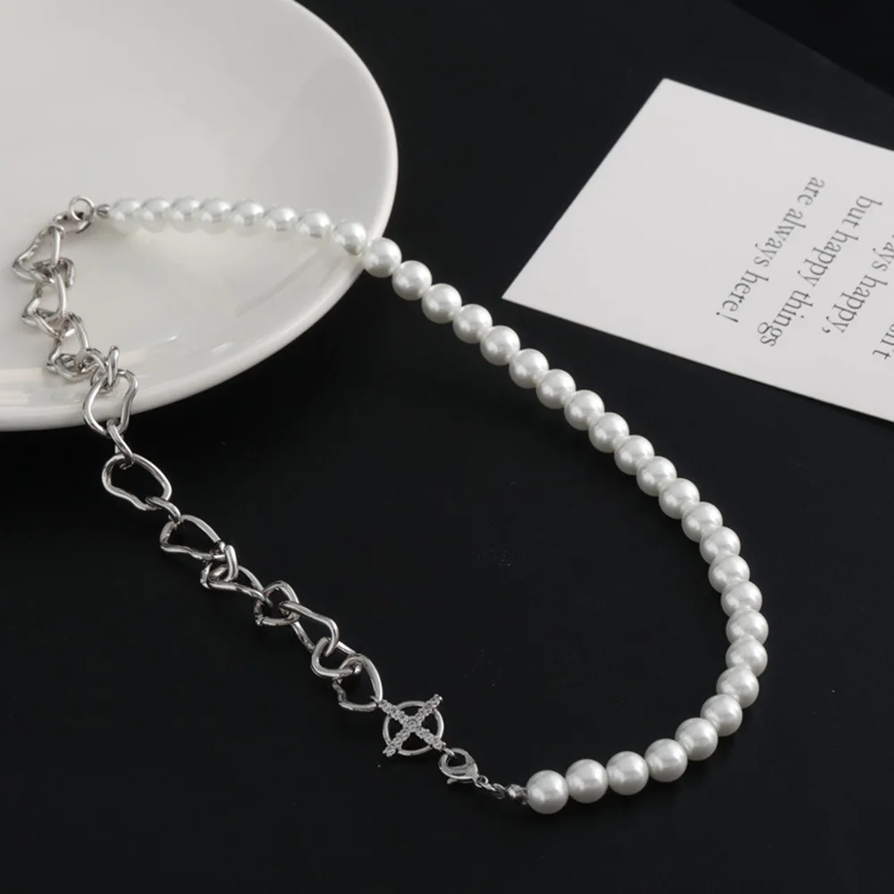 

YOUNGX Light Luxury Splicing Artificial Pearl Necklace Trendy Clavicle Chain Choker For Women Jewelry Party Gift