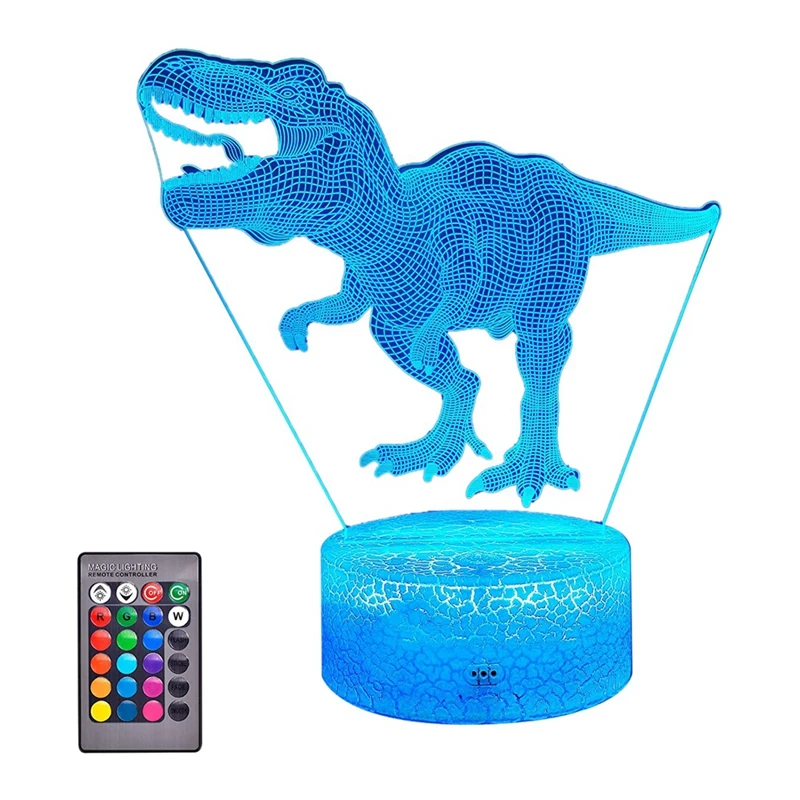 

3D Night Light For Kids With Remote & Smart Press 7 Colors + 16 Colors Changing Dimmable Toys T Rex 3D Bedside Lamp