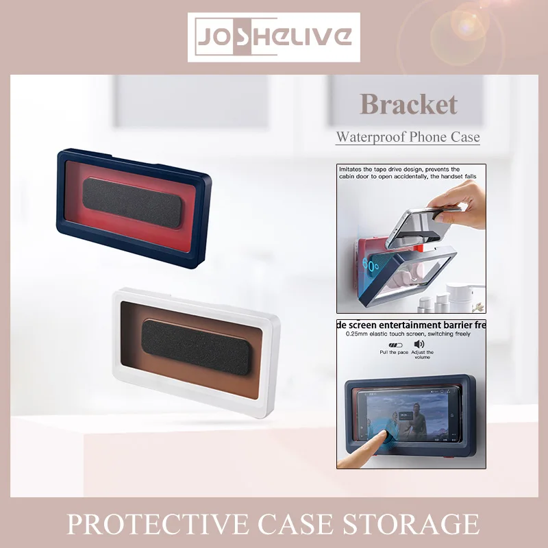 

Waterproof Phone Holder Wall Mount Shower Bracket Solid Stable mobile Phone Storage Case Antifogging Touch Screen Phone Box