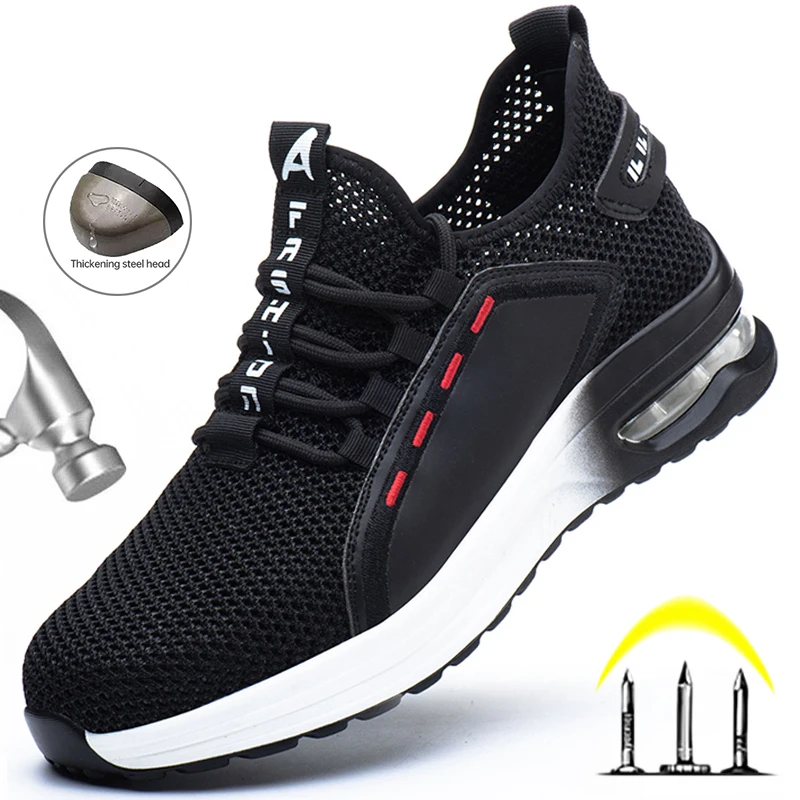 

Air Cushion Safety Shoes Men Women Work Sneakers Construction Shoes Breathable Mesh Work Shoes Lightweight Safety Work Boots
