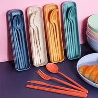 cutlery wheat straw fork knife spoon chopsticks with box students tableware travel portable dinnerware kitchen accessories