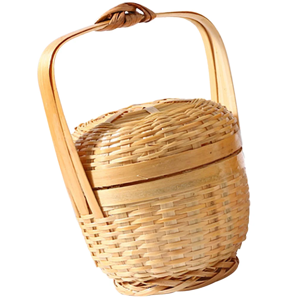 

Mini Bamboo Basket Pastoral Style Woven Small Handheld Multi-function Picking Baskets Household Holder Wicker planter