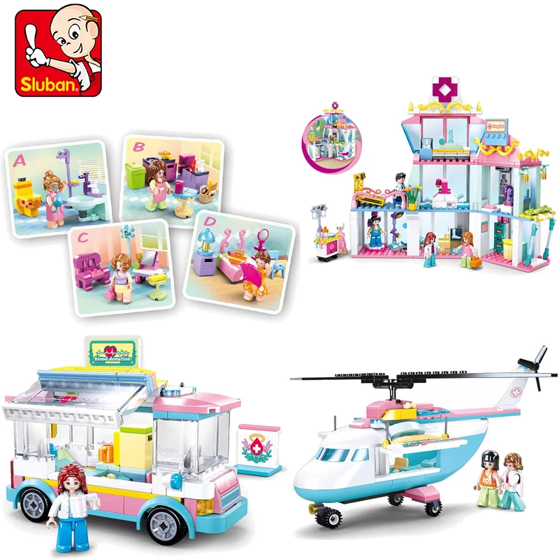 

City Medical Series Building Blocks Hospital Ambulance Helicopter Figures Kit DIY Model Bricks Toys for Girls Children Gifts