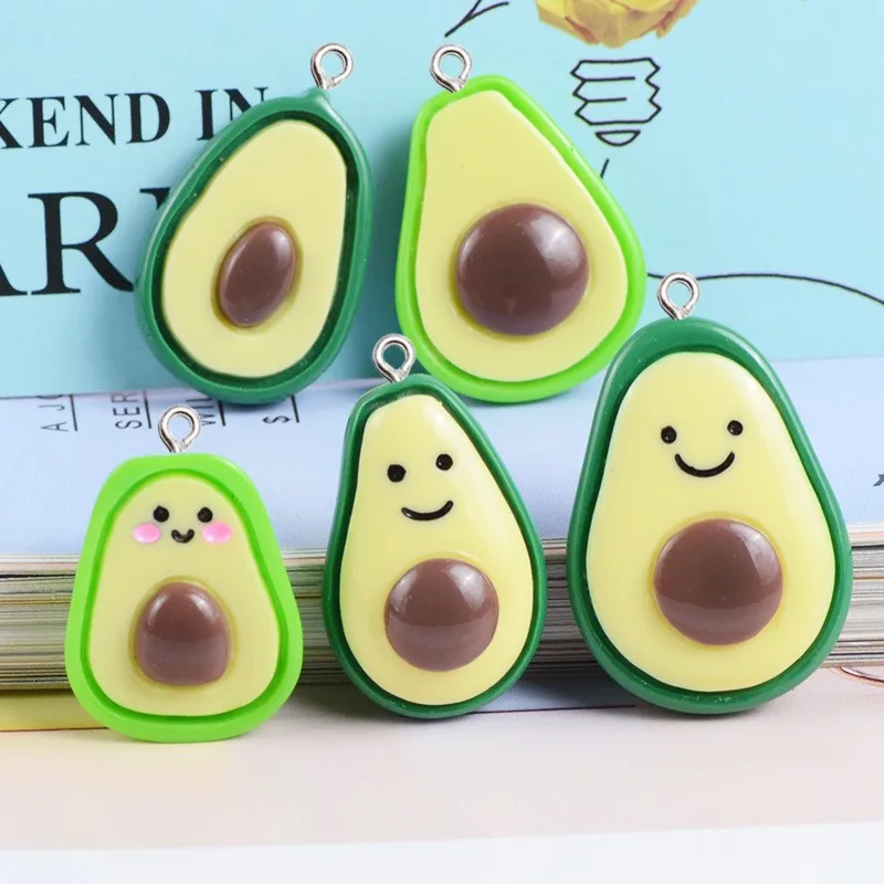 

10Pcs Cute Avocado Resin Charms Funny Flatback Cartoon Fruit Pendant Kawaii Earrings Necklace Jewelry Decorate DIY Keychain Hook