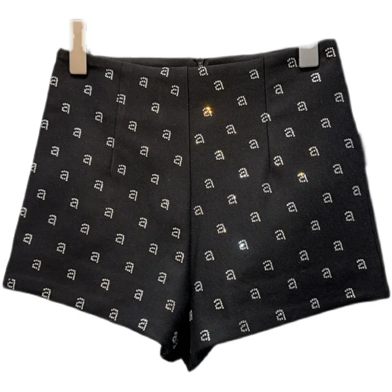 Summer Women's Shorts Letter Rhinestone Casual Shorts Elegant Fashion Short Pants Socialite Zipper Loose Suit Shorts for Women