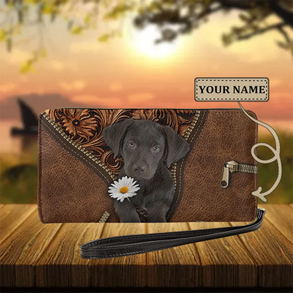 Black Labrador Retriever Womens Wallet RFID Blocking PU Leather Zip Around Wallet Clutch Wristlet Travel Long Purse for Women