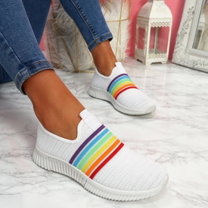 

New Women's Casual Shoes Slip-on Breathable Fly Woven Mesh Sneakers Retro Colorful Lightweight Loafers Plus Size Sapatos Casuais