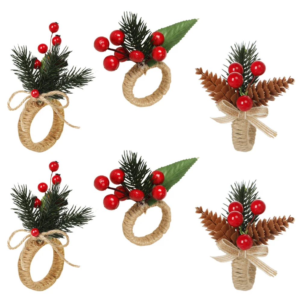 

Napkin Rings Christmas Ring Holder Berry Buckle Xmas Pine Serviette Cone Farmhouse Table Fall Dinner Holders Red Party 6