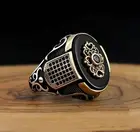 Винтажное мужское кольцо с черной короной, двухцветное кольцо ручной работы на Ближнем Востоке из агата и серебра, ювелирные изделия, Новинка