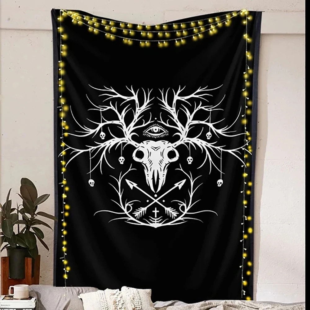 

Deer Skull Mandala Tapestry Wall Hanging Witchcraft Hippie Bohemian Tapestries Home Art Psychedelic Decor