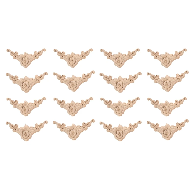 

16 шт. 8X8 см деревянная резная угловая аппликация для двери шкафа Неокрашенная Роза в европейском стиле