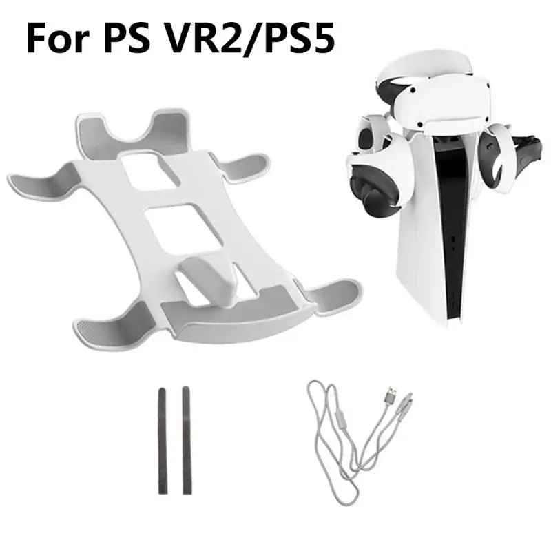 

Storage Bracket For PS5 Game Console Headset Mount Stand With 2 In 1 Charging Cable For PS VR2 PSVR2 VR Storage Stand Package