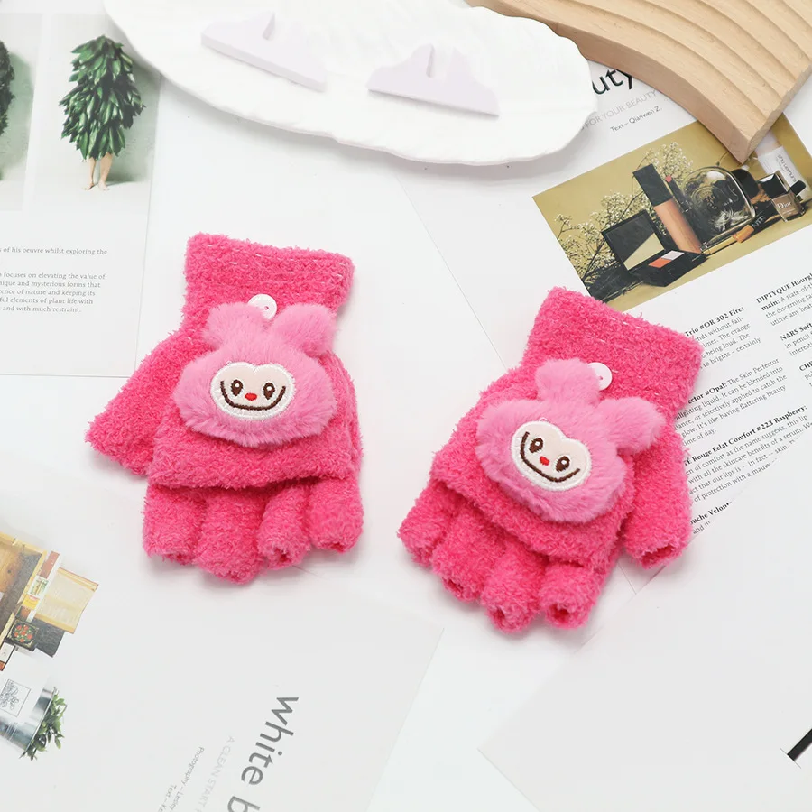Новые мягкие перчатки Labubu зимние теплые утолщенные с пятью пальцами и