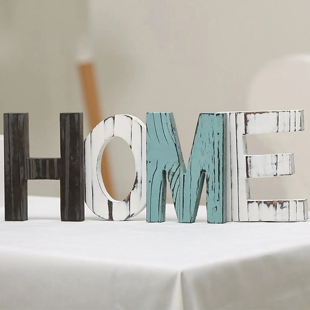 

Rustic Multi-color Wood HOME Letter Decorative Sign Standing Cutout Word for Home Decor