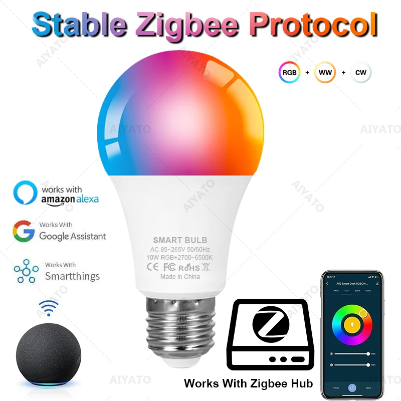 Светодиодная Лампа Smart Zigbee 3.0 Rgb Cw С Регулируемой Яркостью Цвет E27 E26 B22 2700k-6500k