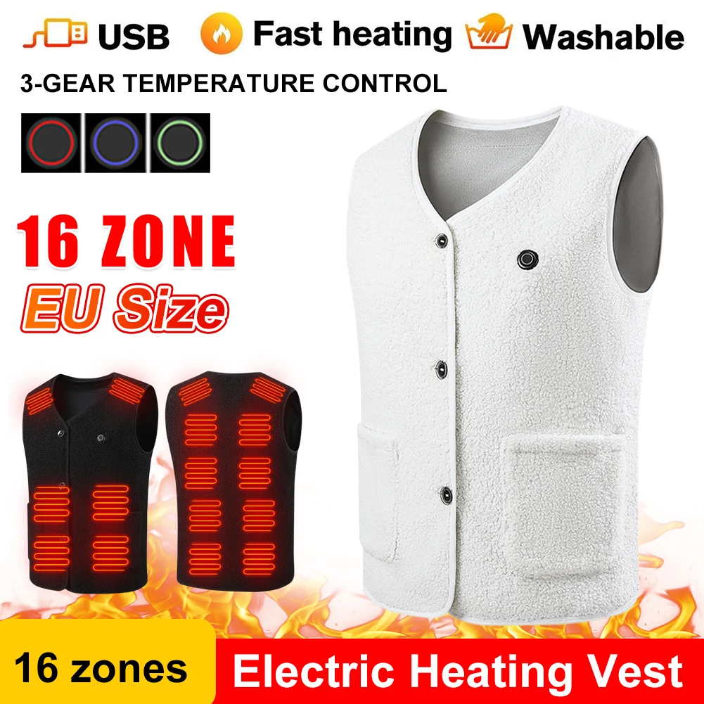 

Winter 16PCS Areas Heated Vest Men Women Intelligent USB Heated Jacket Heating Thermal Clothing Outdoor Hunting Warm Vest