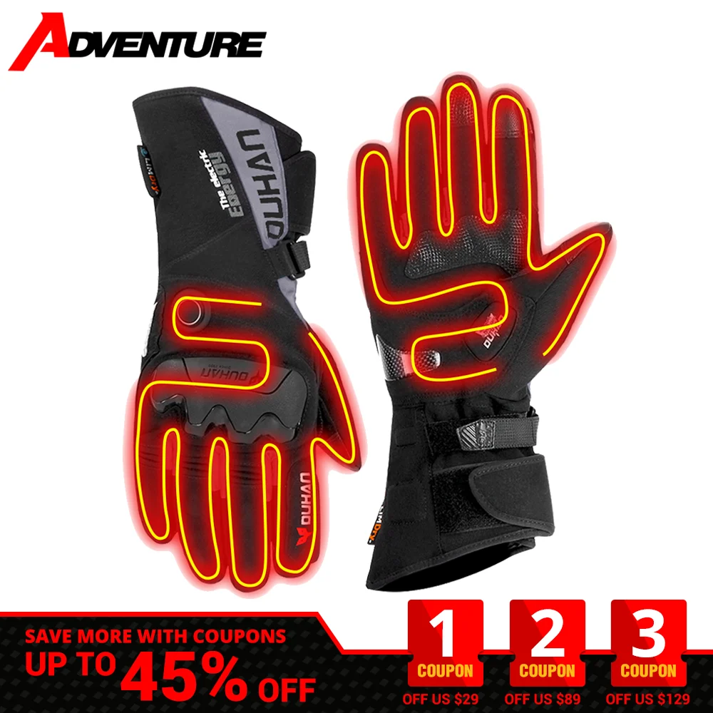 

DUHAN Heated Gloves Waterproof Guantes Moto Warm Winter Motorcycle Heated Gloves Rechargeable Full Finger Gloves Touch Screen
