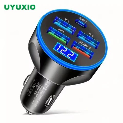 Автомобильное зарядное устройство USB 250 Вт, 5 в 1, тип C, PD, 12 В, разъем для сигар, адаптер для быстрой зарядки для iPhone 12 Pro Max 14 Plus 13 Huawei Oneplus