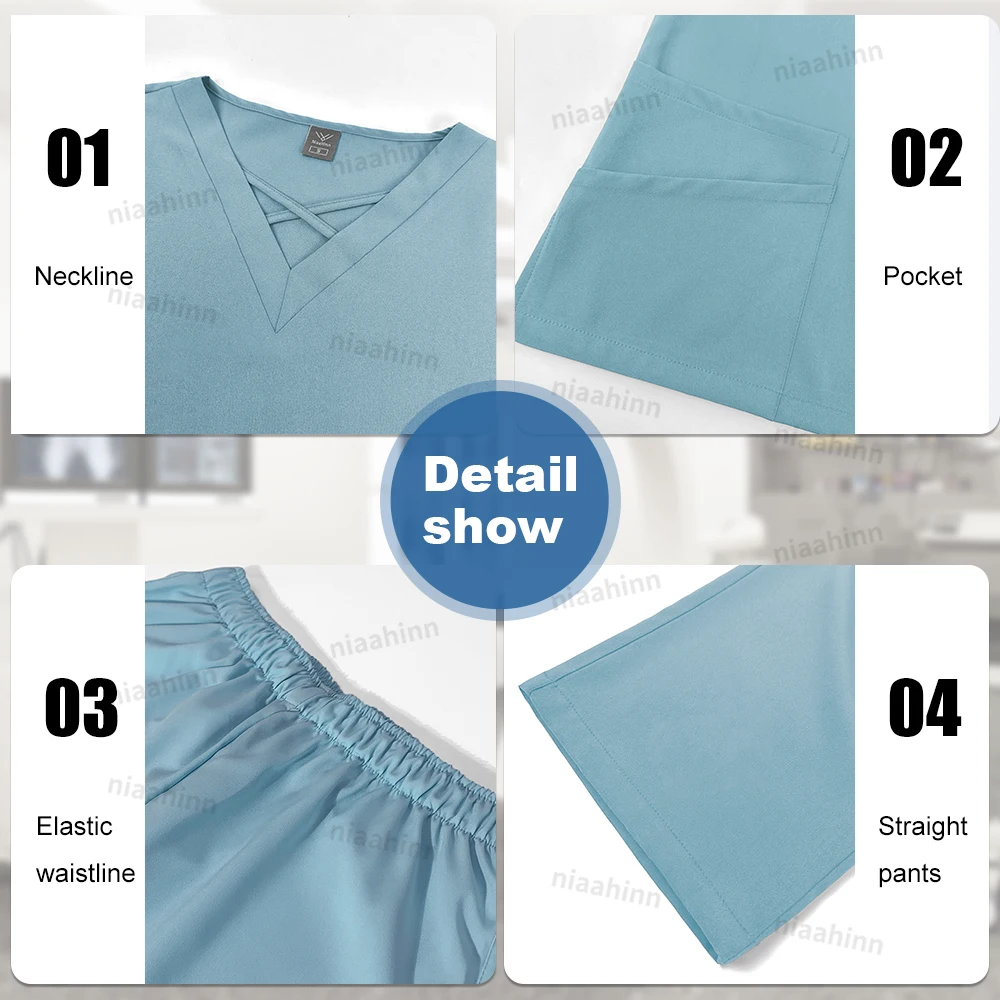 Niaahinn Hospital Uniforms Sets Fashion Scrubs High Quality Slim Fit Medical Scrub Surgical Woman Soft Nursing Articles